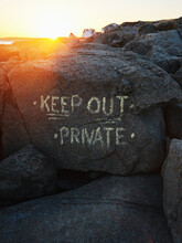 Paint Inscription On The Rocks - Keep Out, Private