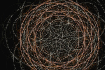 Wall Mural - Orange gray pattern of crooked threads on a black background. Abstract fractal 3D rendering