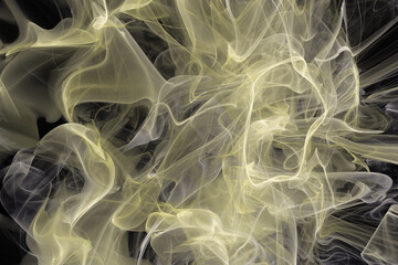 Wall Mural - Yellow pattern of crooked waves on a black background. Abstract fractal 3D rendering