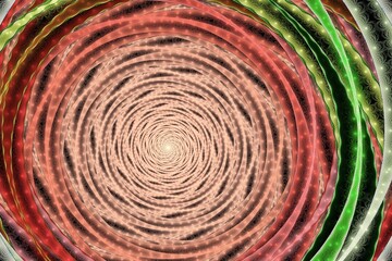 Wall Mural - Red swirling pattern of crooked ribbons on a black background. Abstract fractal 3D rendering