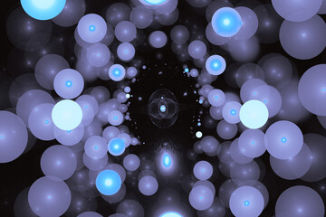 Wall Mural - Lilac pattern of small balloons on a black background. Abstract fractal 3D rendering