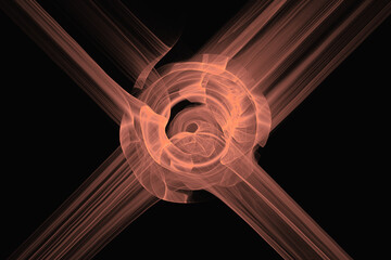 Wall Mural - Orange cross pattern of crooked waves on a black background. Abstract fractal 3D rendering