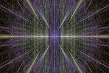Wall Mural - Purple green pattern of crooked threads on a black background. Abstract fractal 3D rendering