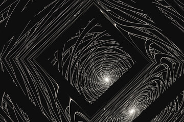 Wall Mural - White square pattern of curved lines on a black background. Abstract fractal 3D rendering