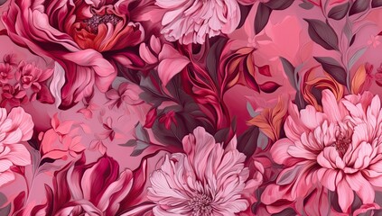 Floral summer seamless pattern. Luxurious baroque garden flowers and butterfly. Peonies flowers and leaves. Luxury background for textiles, wallpaper, paper created with Generative AI technology