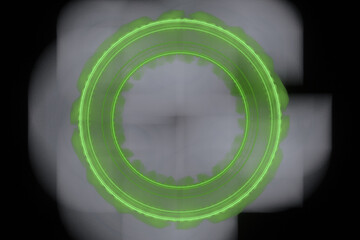 Wall Mural - green gray round pattern of crooked waves on a black background. abstract fractal 3d rendering