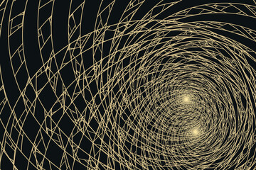 Wall Mural - yellow swirling pattern of curved lines on a black background. abstract fractal 3d rendering