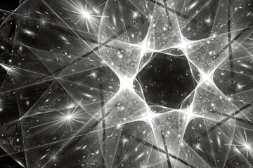 Wall Mural - white luminous pattern of curved shapes and strokes on a black background. abstract fractal 3d rende