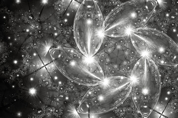 Wall Mural - white luminous pattern of curved shapes and strokes on a black background. abstract fractal 3d rende