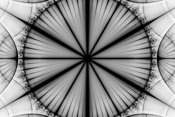 Wall Mural - black round pattern of curved shapes and rays on a white background. abstract fractal 3d rendering