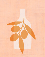 Olive Oil Bottle Illustration Minimal Composition Art