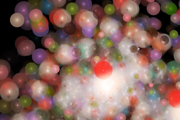 Wall Mural - multi-colored bright pattern of small balls on a black background. abstract fractal 3d rendering