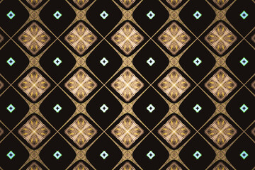 Wall Mural - orange checkered pattern of crooked squares on a black background. abstract fractal 3d rendering