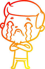 warm gradient line drawing cartoon man crying