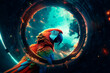 Macaw sitting on a stargate to enter a new world. Generative AI