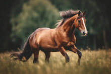 Stunning Picture Of A Brown Horse In Motion On Grass Generative AI Technology
