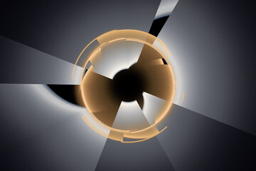 Wall Mural - orange gray broken pattern of curved shapes on a black background. abstract fractal 3d rendering