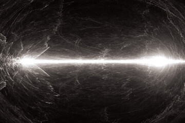 Wall Mural - white glowing pattern of crooked waves and rays on a black background. abstract fractal 3d rendering