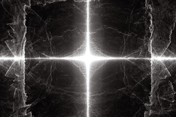 Wall Mural - white glowing pattern of crooked waves and rays on a black background. abstract fractal 3d rendering