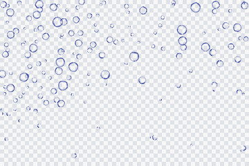 Wall Mural - Blue air bubbles, oxygen, champagne crystal clear, isolated on a transparent background of modern design. Vector illustration of EPS 10.