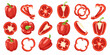 Sweet red bell peppers set isolated on white background. Bell peppers in Cartoon style. Vector illustration