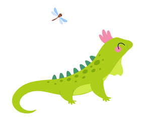 Poster - Happy Green Iguana Animal with Long Tail Vector Illustration