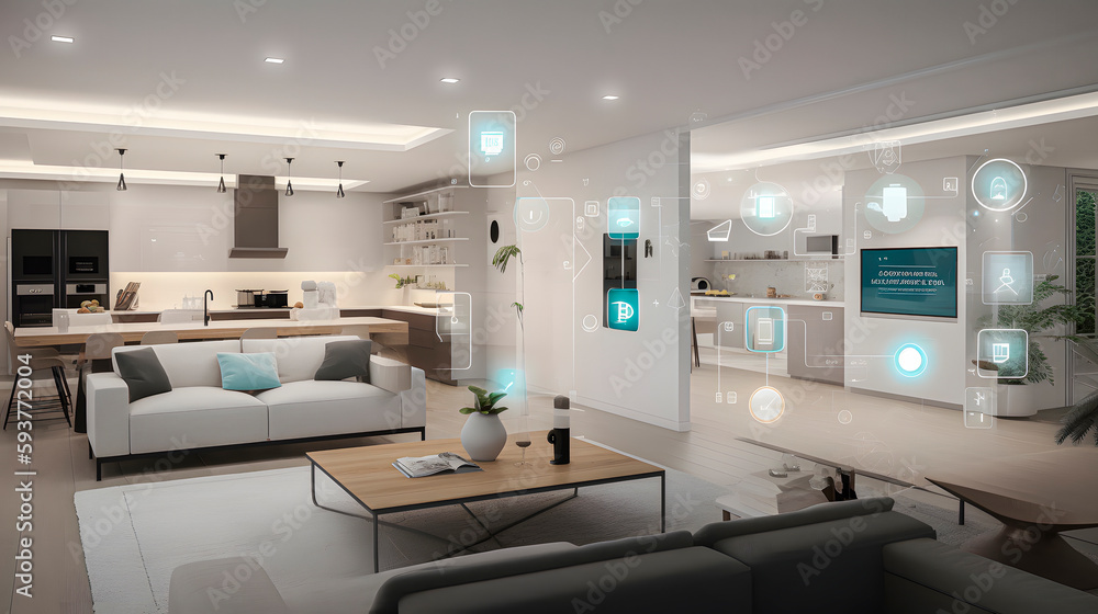 The concept of the Internet of Things with an image of a smart home ...