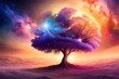 Abstract Cosmic Tree of Life Concept. AI Generative Illustrations