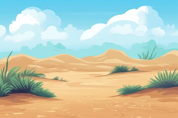 Canvas Print - desert landscape with green grass and cloudy sky. Generative AI