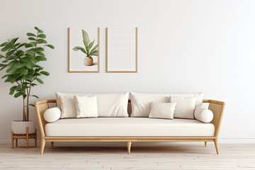 Wall Mural - cozy living room with a comfortable sofa and a vibrant potted plant. Generative AI