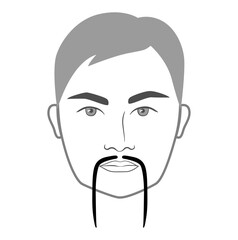 Fu Manchu mustache Beard style men face illustration Facial hair. Vector grey black portrait male Fashion template flat barber collection set. Stylish hairstyle isolated outline on white background.