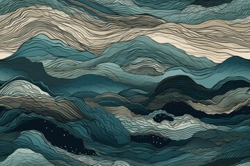 Wall Mural - layered sand intricate pattern teal blue black gray rough texture , abstract background or wallpaper. AI generated