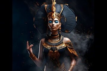 Egyptian goddess on black background. Neural network AI generated art