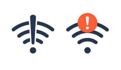 Wifi bad connection problem icon. Lost network wifi error internet vector warning concept. Wifi signal wave phone symbol.