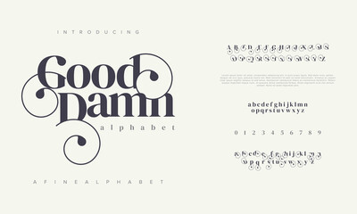 Wall Mural - Elegant luxury good damn abstract digital technology logo font alphabet. Minimal modern urban fonts for logo, brand etc. Typography typeface uppercase lowercase and number. vector illustration