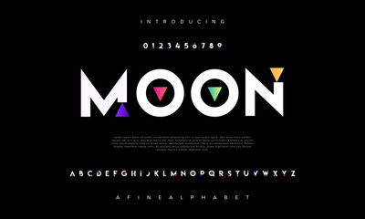 Wall Mural - Moon abstract digital technology logo font alphabet. Minimal modern urban fonts for logo, brand etc. Typography typeface uppercase lowercase and number. vector illustration