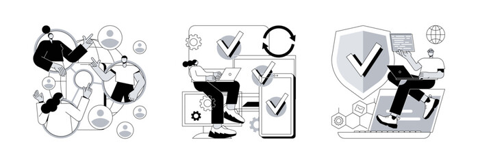 Wall Mural - networking app software abstract concept vector illustration set. mobile collaboration, cross-device