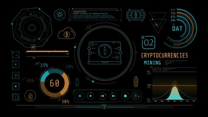 Wall Mural - infographic animation on alpha channel about cryptocurrency mining.