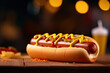 Hot dog with ketchup, mustard and jalapeno. Generative AI