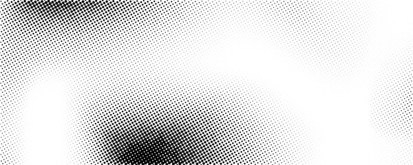 Wall Mural - Halftone faded gradient texture. Grunge halftone grit background. White and black sand noise wallpaper. Retro pixilated vector backdrop