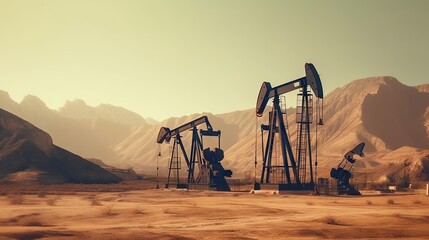 Wall Mural - Working oil pumps in mountains. Natural resources industry. Oil rig. Generative AI