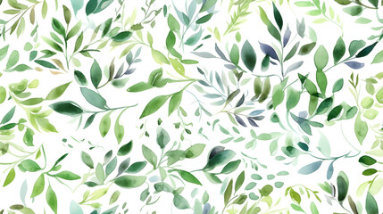 Watercolor seeded eucalyptus seamless pattern. Watercolor floral frame or border with green leaves and branches, for wedding stationary, greetings, wallpapers, fashion, background. Generative Ai