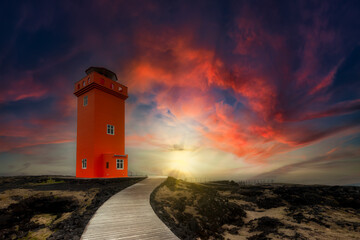 Wall Mural - Svörtuloft is a four kilometer long cliff and lighthouse in Iceland