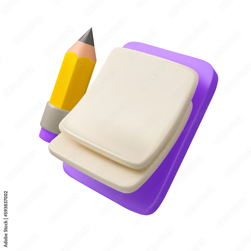Notepad with pencil 3d icon. Vector isolated illustration of blank ...