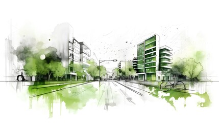 Sustainable urban design featuring eco-friendly elements. Generative AI