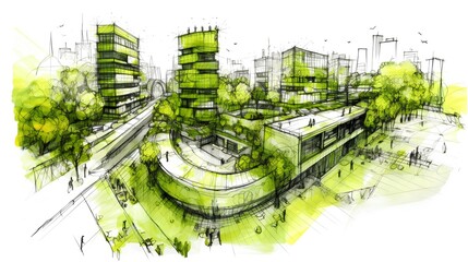 Poster - Sustainable urban design featuring eco-friendly elements. Generative AI