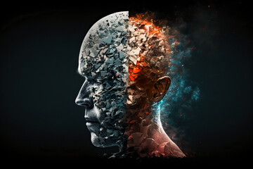 Wall Mural - Cyborg Man Head: A Futuristic Portrait Generated by A