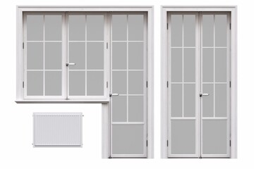 windows in the interior isolated on white background, 3D illustration, cg render