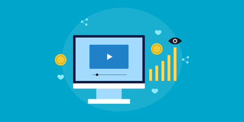 Canvas Print - making money from social media video marketing, content creation, video player on computer screen, f