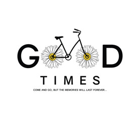 Wall Mural - Daisy bike wheels and good slogan, textile printing drawing, t-shirt graphic design